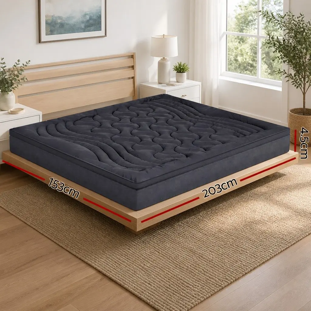 Queen Mattress Topper Pillowtop 1000GSM 3-Zone Comfort Charcoal Deep Pocket 45cm