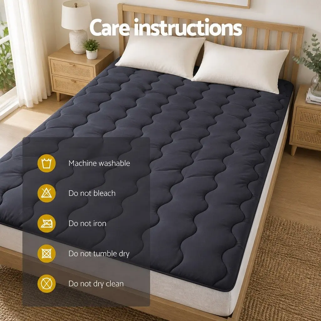 Queen Mattress Topper Pillowtop 1000GSM 3-Zone Comfort Charcoal Deep Pocket 45cm