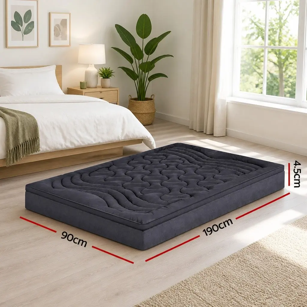 Mattress Topper 3-Zone Pillowtop Single 1000GSM Microfibre Charcoal Deep Pocket