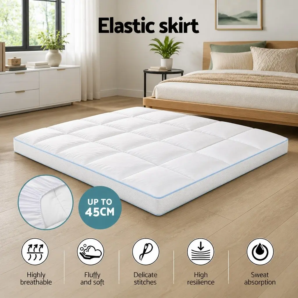 Pillowtop Mattress Topper 10cm Thick Double Bed Pad White Cooling