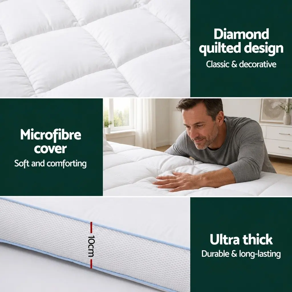 Pillowtop Mattress Topper 10cm Thick Double Bed Pad White Cooling