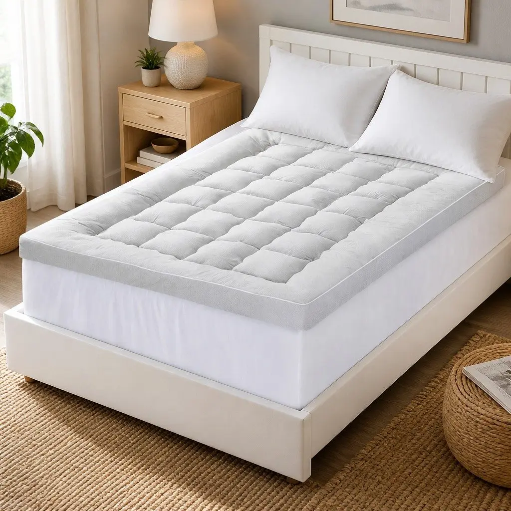 Pillowtop Mattress Topper 11cm Thick Bamboo Double Bed White