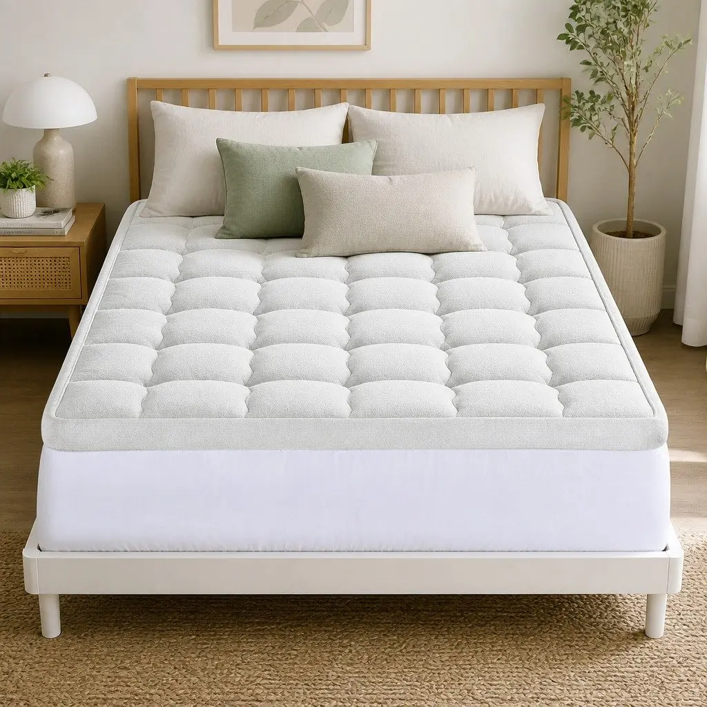 Pillowtop Mattress Topper 11cm Thick Bamboo Double Bed White