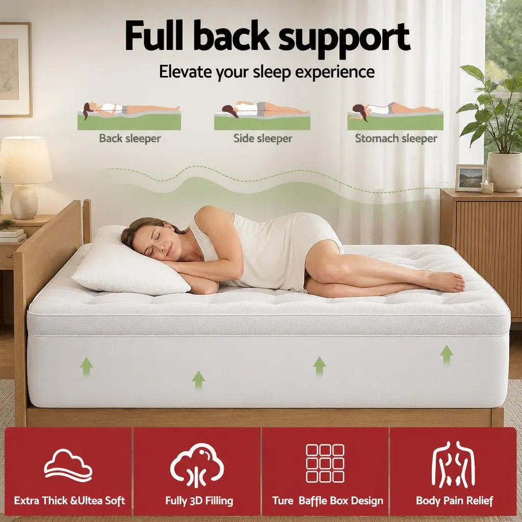 Pillowtop Mattress Topper 11cm Thick Bamboo Double Bed White