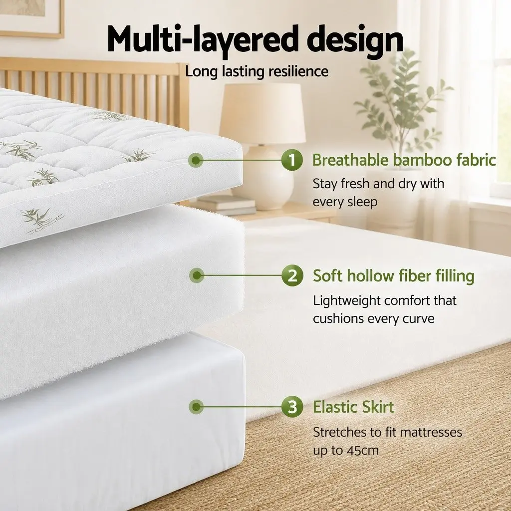 Pillowtop Mattress Topper 11cm Thick Bamboo Double Bed White