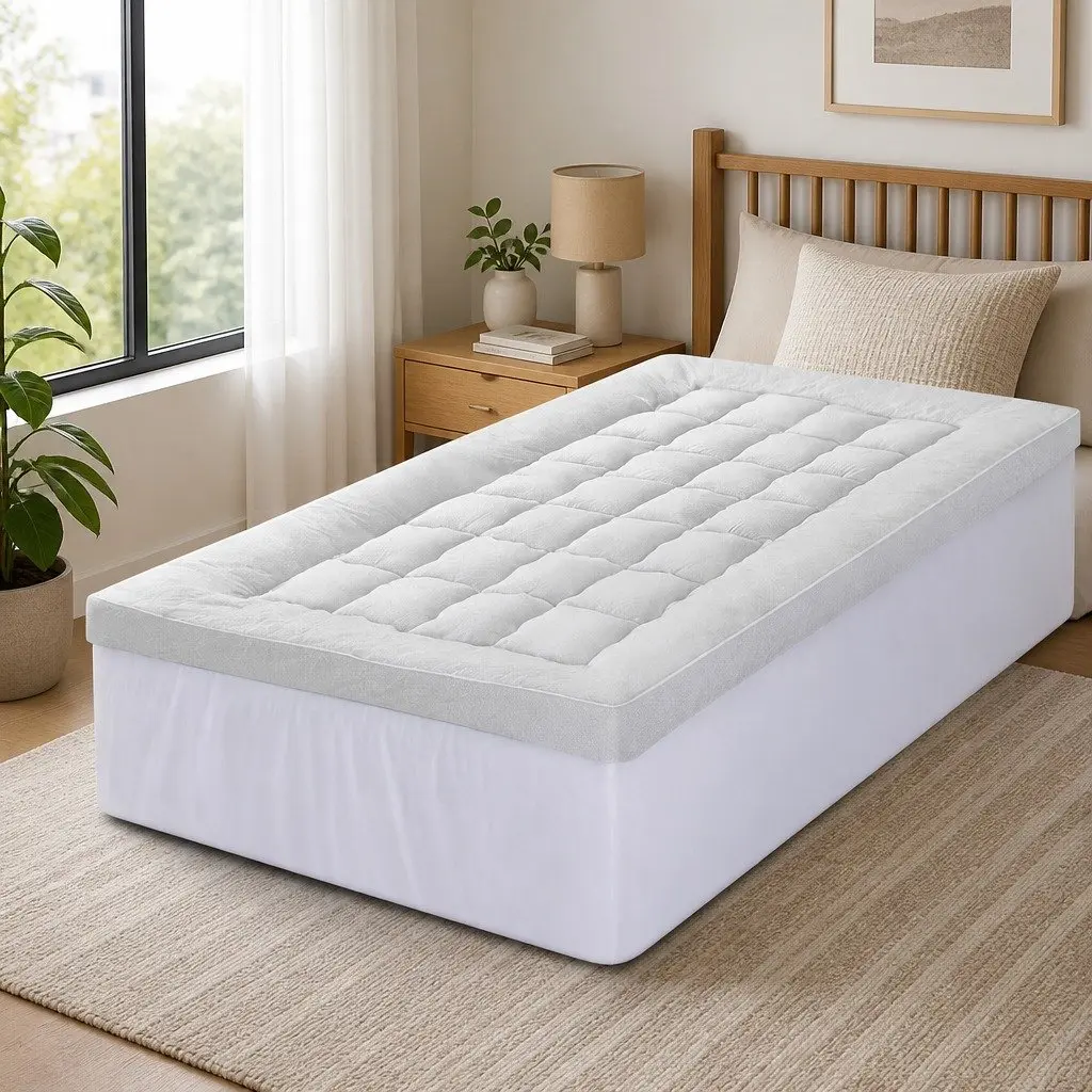 Mattress Topper Pillowtop 11cm Thick Bamboo Blend King Single Bed Cover White