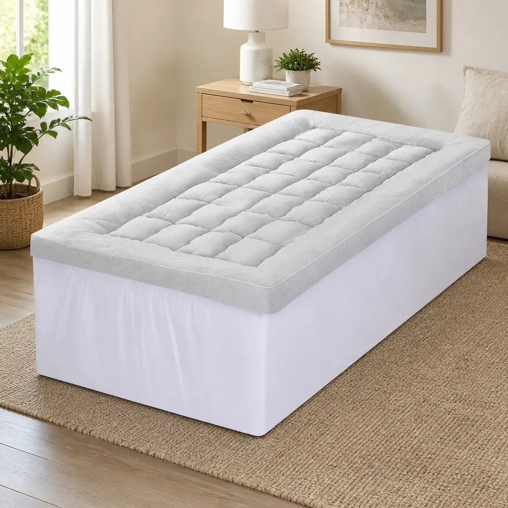 Mattress Topper Pillowtop 11cm Thick Bamboo Blend King Single Bed Cover White