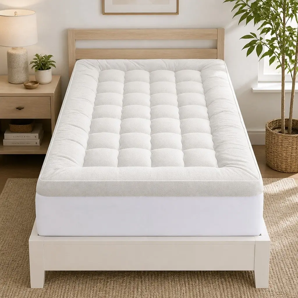 Mattress Topper Pillowtop 11cm Thick Bamboo Blend King Single Bed Cover White