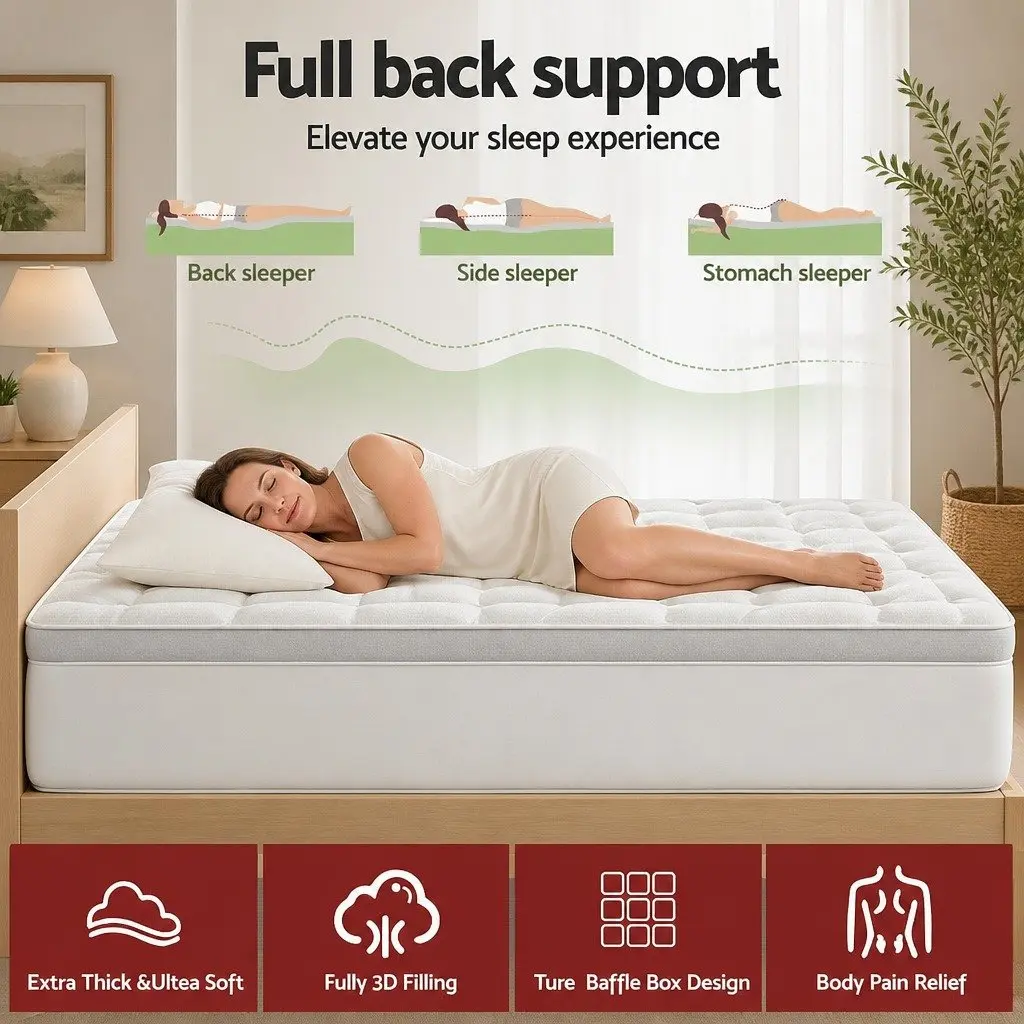 Mattress Topper Pillowtop 11cm Thick Bamboo Blend King Single Bed Cover White