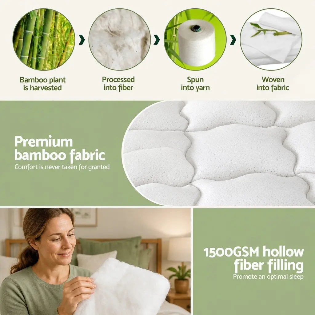 Mattress Topper Pillowtop 11cm Thick Bamboo Blend King Single Bed Cover White