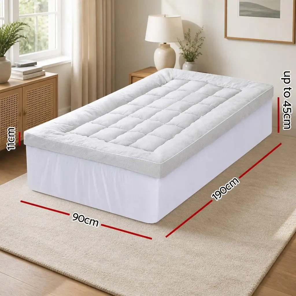 Pillowtop Mattress Topper Single Bed 11cm Thick Bamboo Cover White