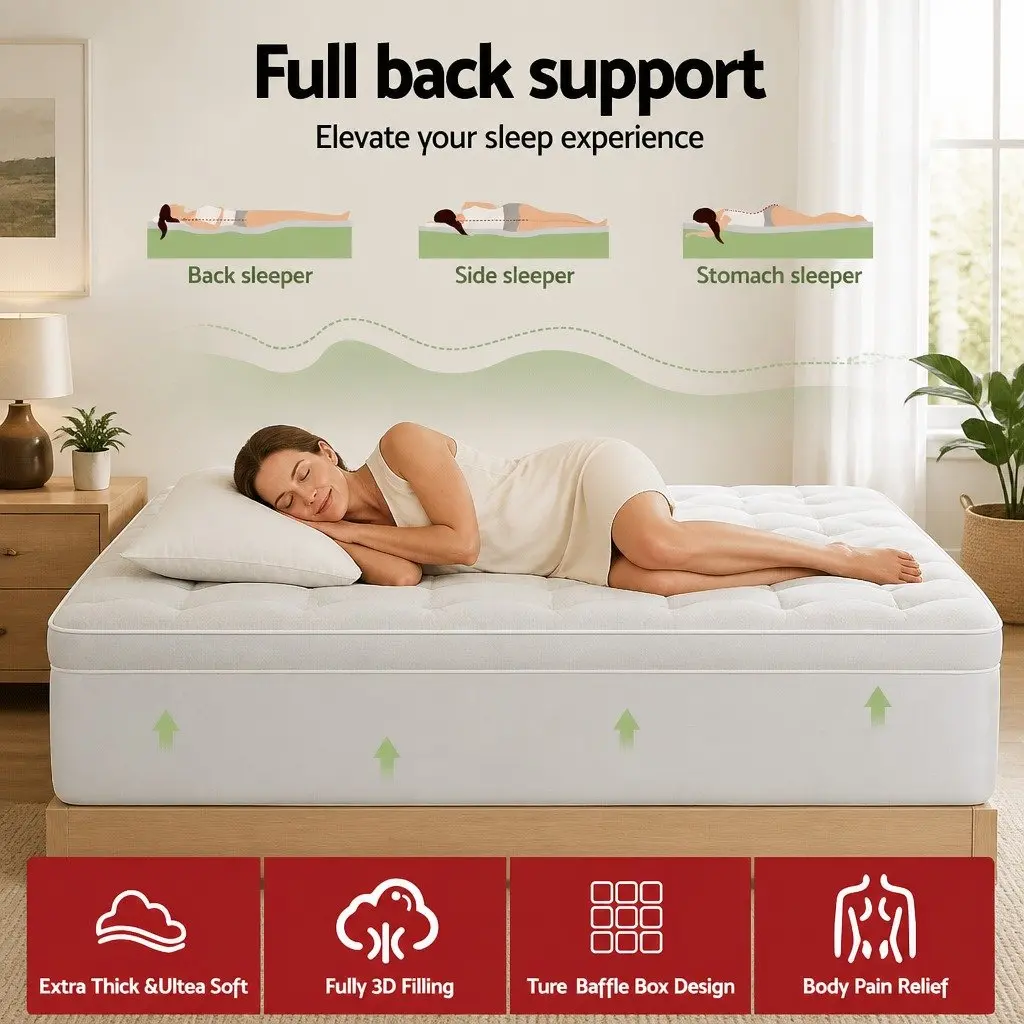 Pillowtop Mattress Topper Single Bed 11cm Thick Bamboo Cover White