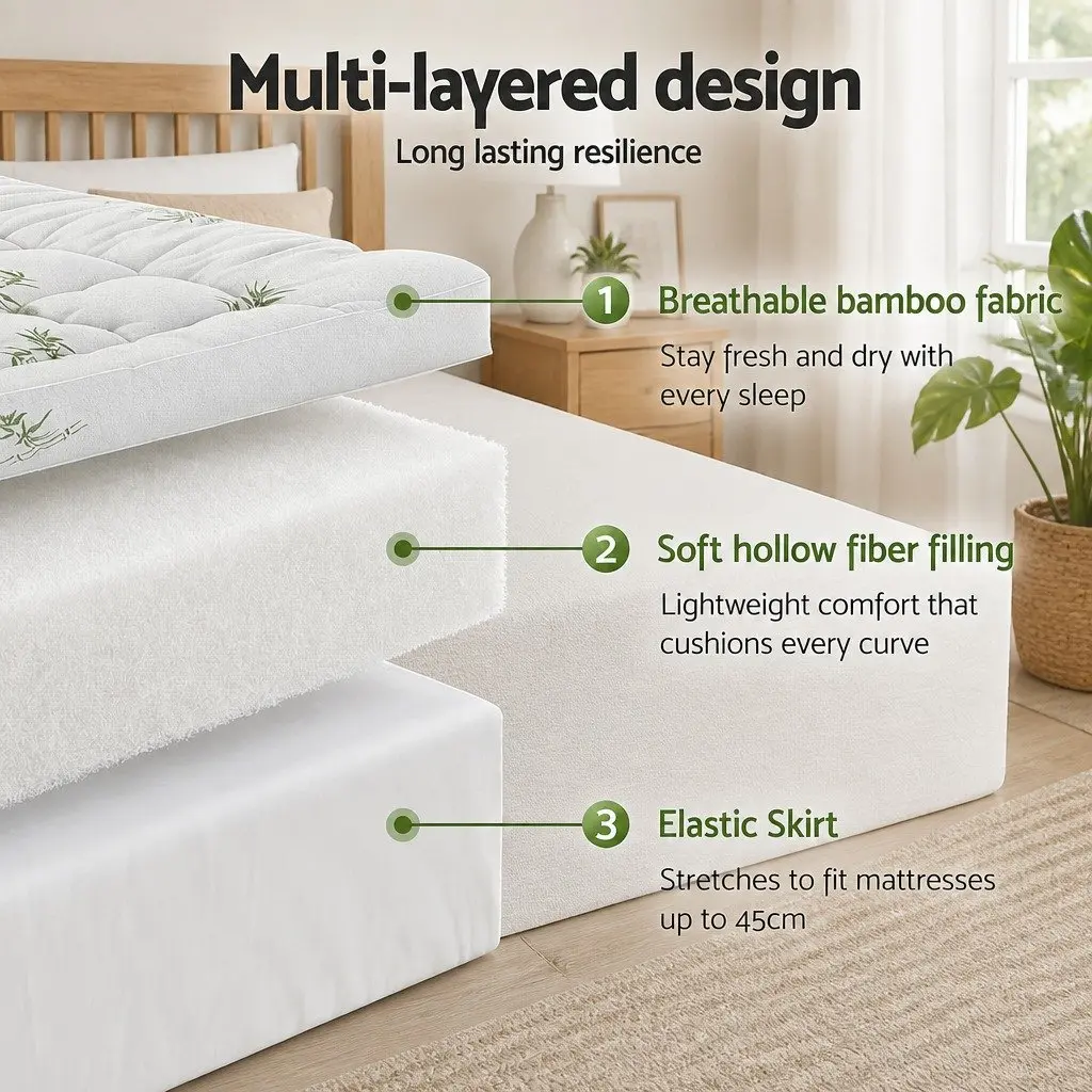Pillowtop Mattress Topper Single Bed 11cm Thick Bamboo Cover White