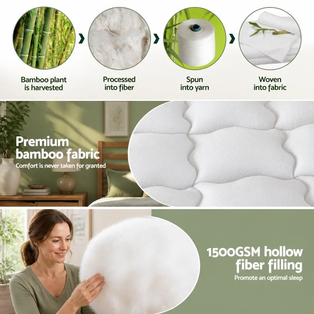 Pillowtop Mattress Topper Single Bed 11cm Thick Bamboo Cover White