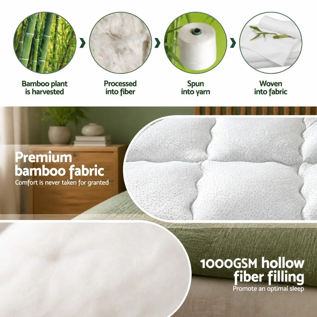 Pillowtop Mattress Topper 5cm Single Bed Bamboo Cooling Pad White Deep Pocket