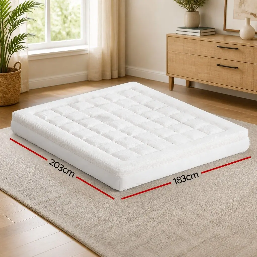 King Mattress Topper Pillowtop 7.5cm Thick Bamboo Cover Washable White
