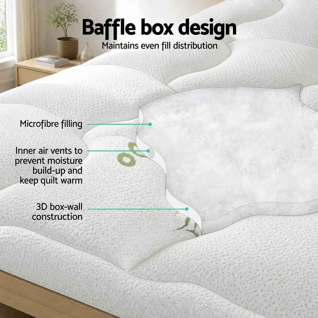 Pillowtop Mattress Topper 7.5cm Thick King Single Bamboo Fabric Bed Pad White