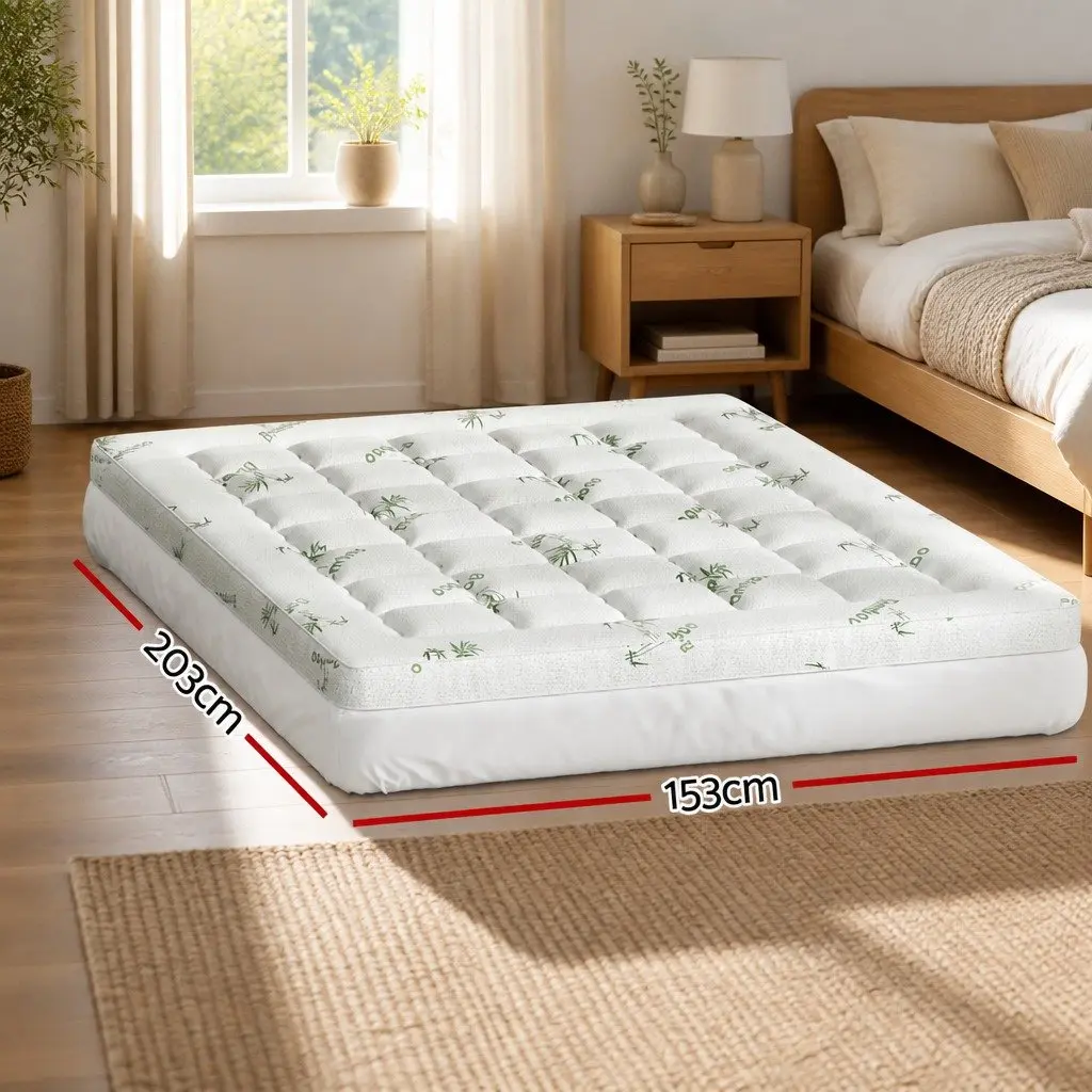 Pillowtop Mattress Topper 7.5cm Thick Queen Bed Protector Bamboo Cover White