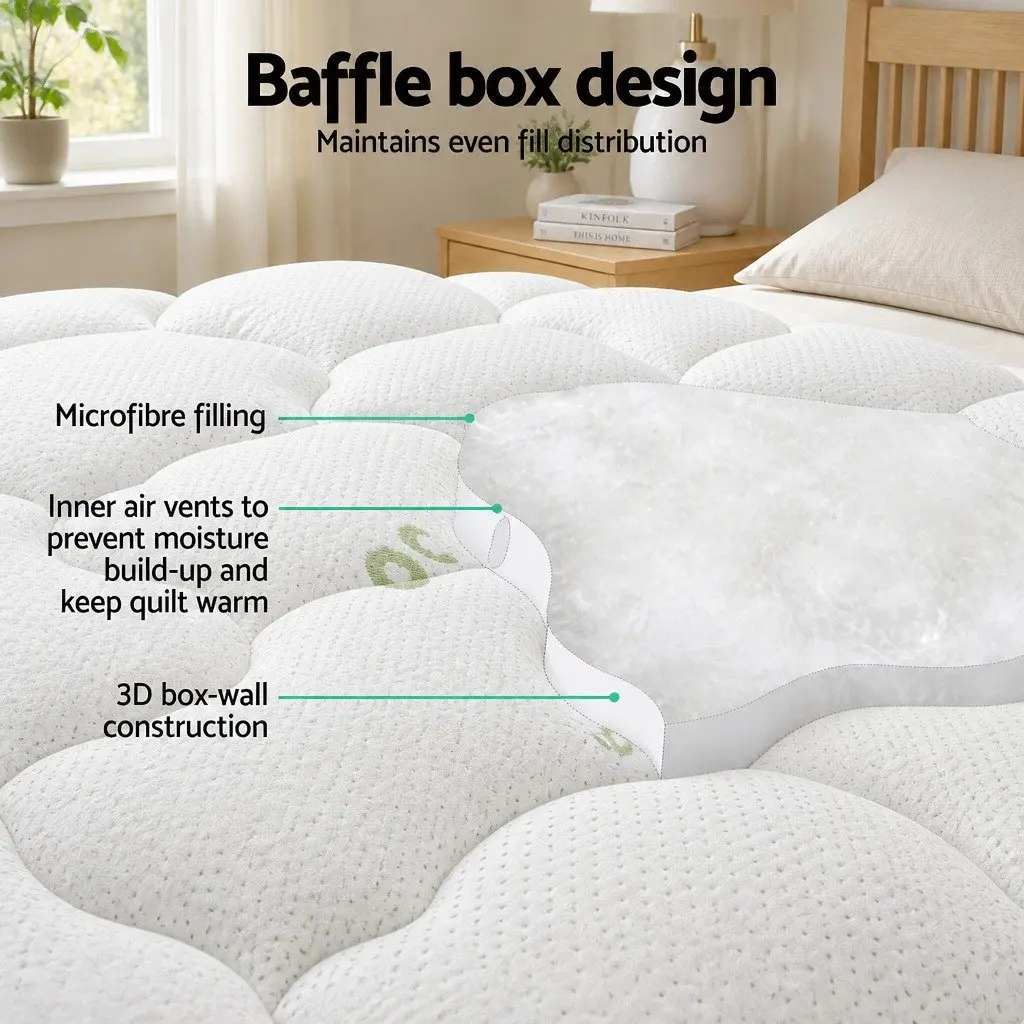 Pillowtop Mattress Topper 7.5cm Thick Queen Bed Protector Bamboo Cover White