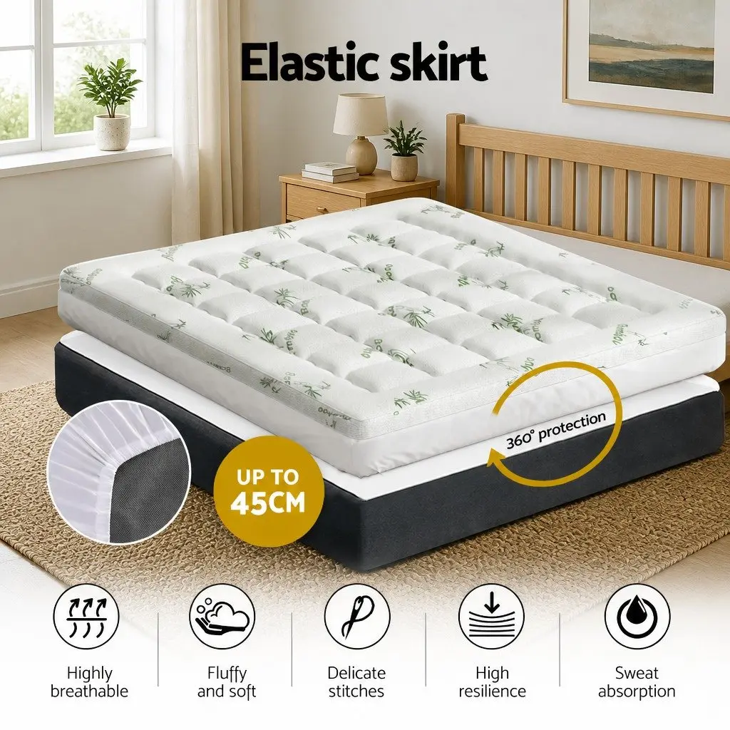 Pillowtop Mattress Topper 7.5cm Thick Queen Bed Protector Bamboo Cover White