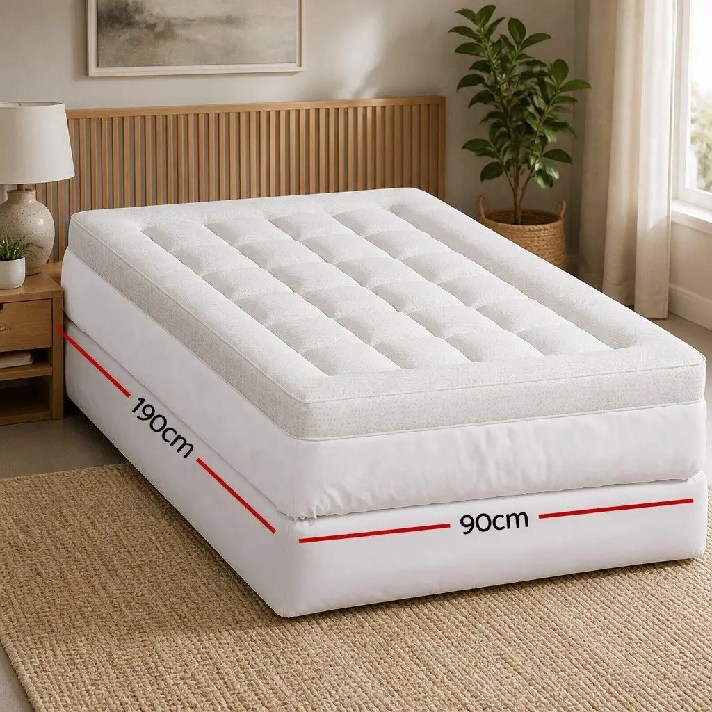 Mattress Topper Pillowtop Comfort 7.5cm Single Bed Bamboo Cover White