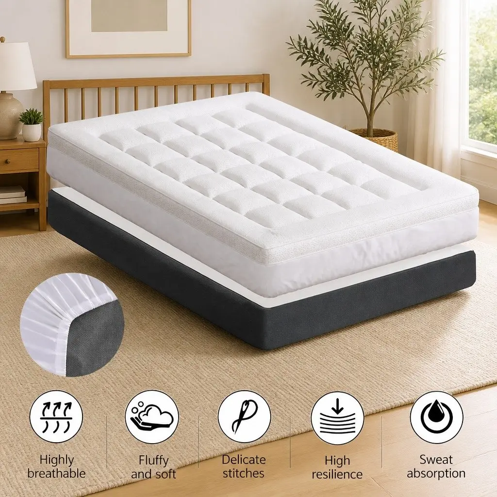 Mattress Topper Pillowtop Comfort 7.5cm Single Bed Bamboo Cover White