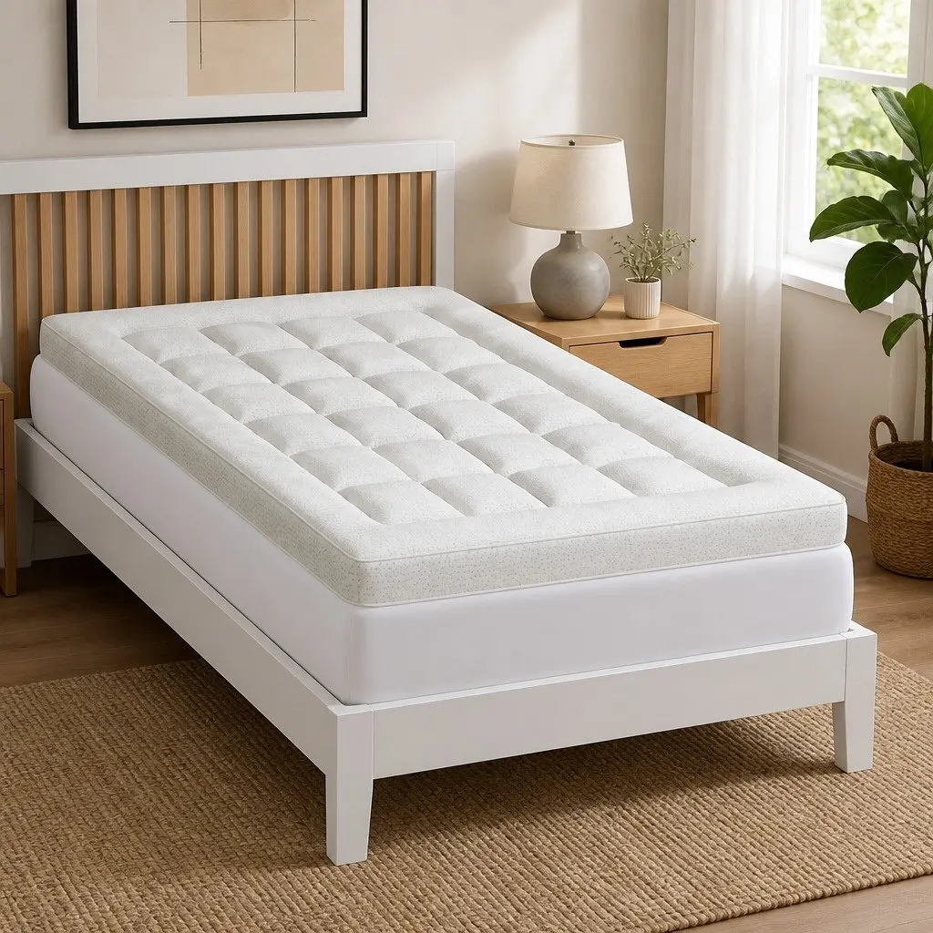Mattress Topper Pillowtop Comfort 7.5cm Single Bed Bamboo Cover White