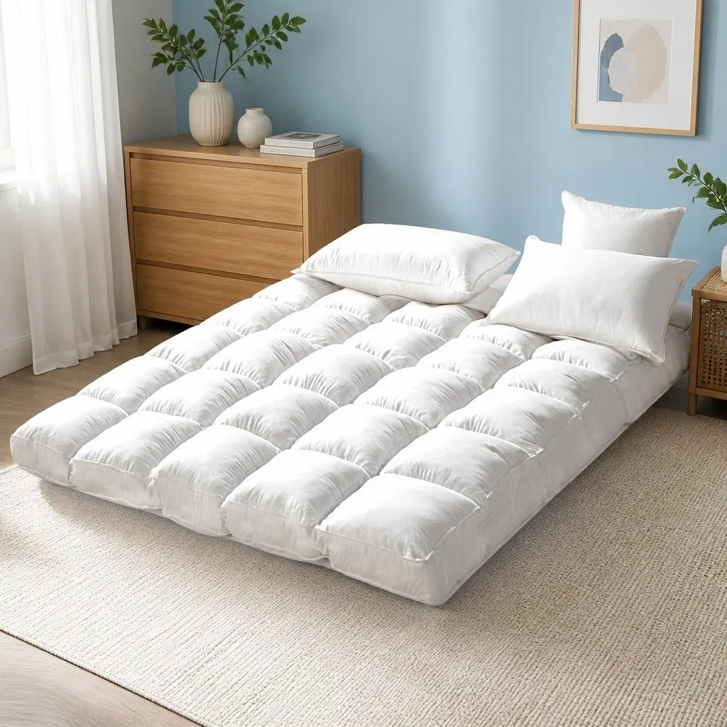Double Mattress Topper 5cm Thick Microfibre Bamboo Charcoal Pad White 45cm Deep