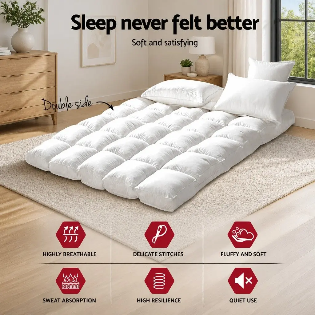Double Mattress Topper 5cm Thick Microfibre Bamboo Charcoal Pad White 45cm Deep