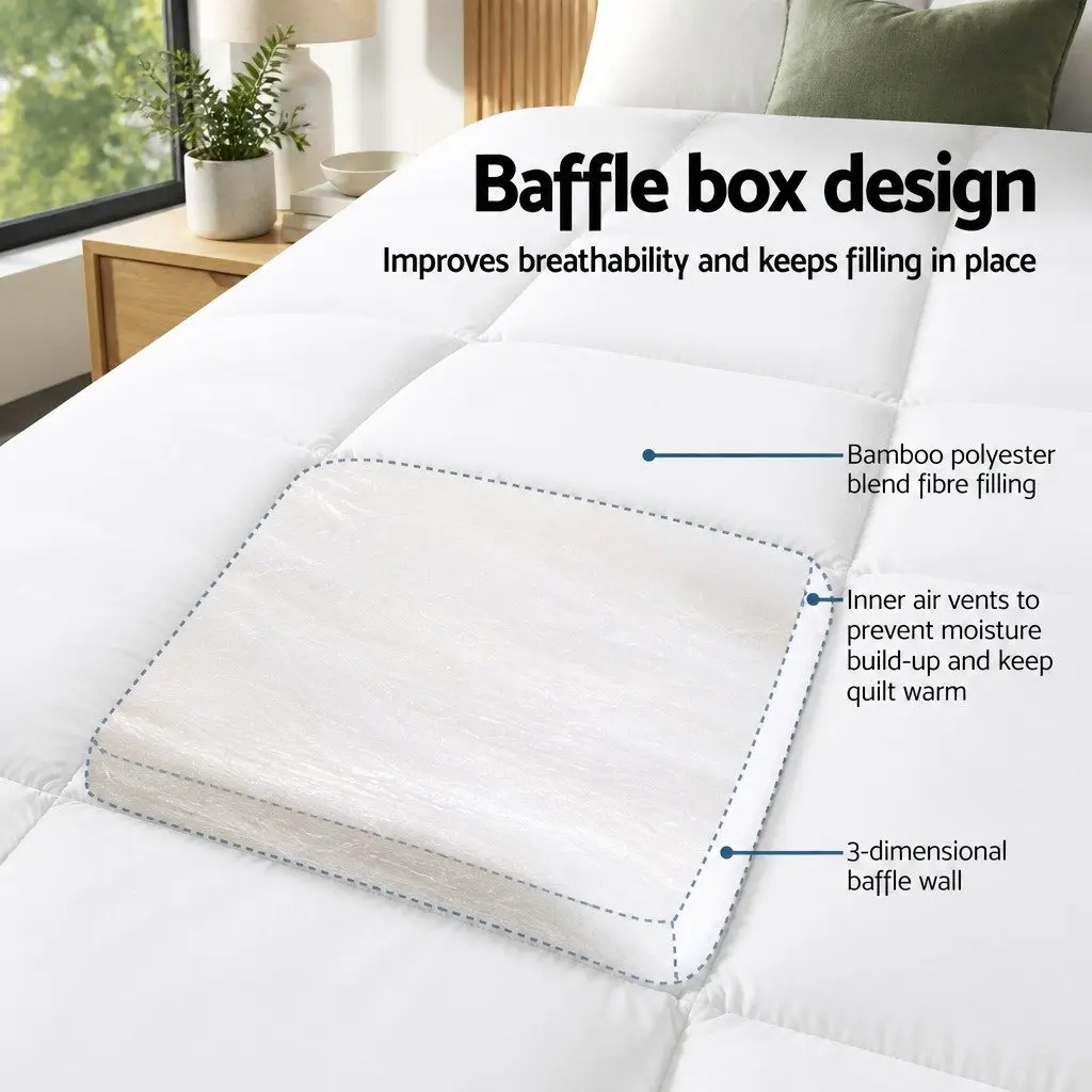 Double Mattress Topper 5cm Thick Microfibre Bamboo Charcoal Pad White 45cm Deep