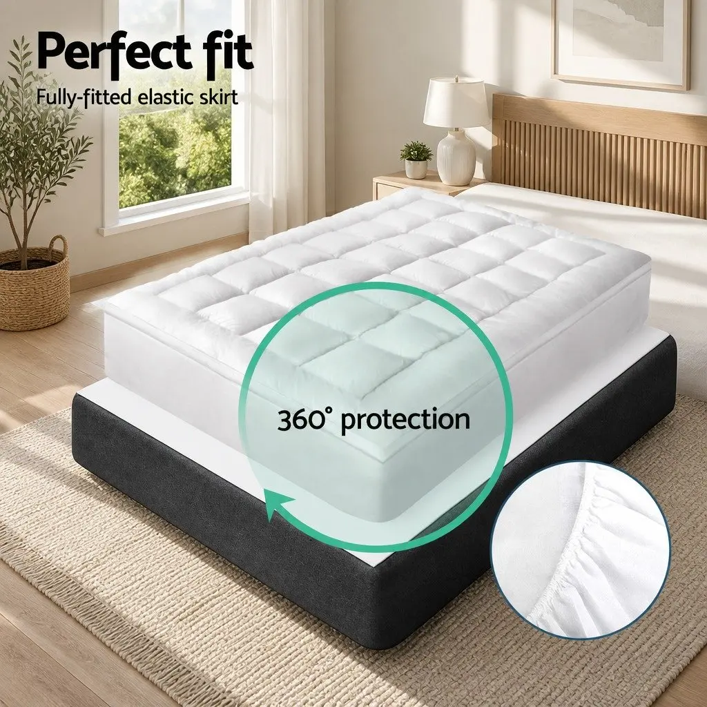 Double Mattress Topper 5cm Thick Microfibre Bamboo Charcoal Pad White 45cm Deep