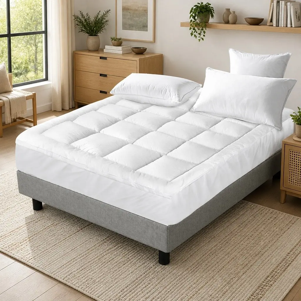 Double Mattress Topper 5cm Thick Microfibre Bamboo Charcoal Pad White 45cm Deep