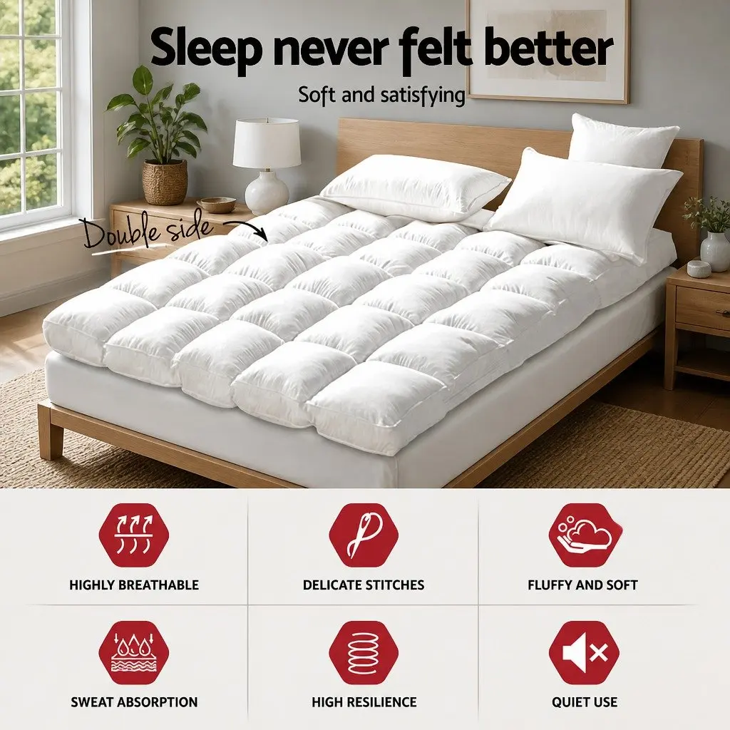 Mattress Topper Bamboo Pillow Top Pad 5cm Thick King Size White
