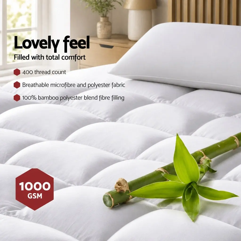 Mattress Topper Bamboo Pillow Top Pad 5cm Thick King Size White