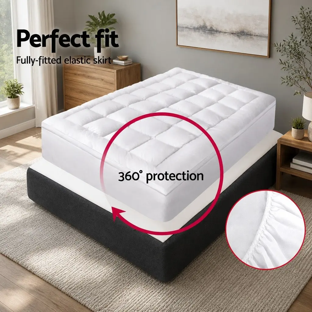 Mattress Topper Bamboo Pillow Top Pad 5cm Thick King Size White