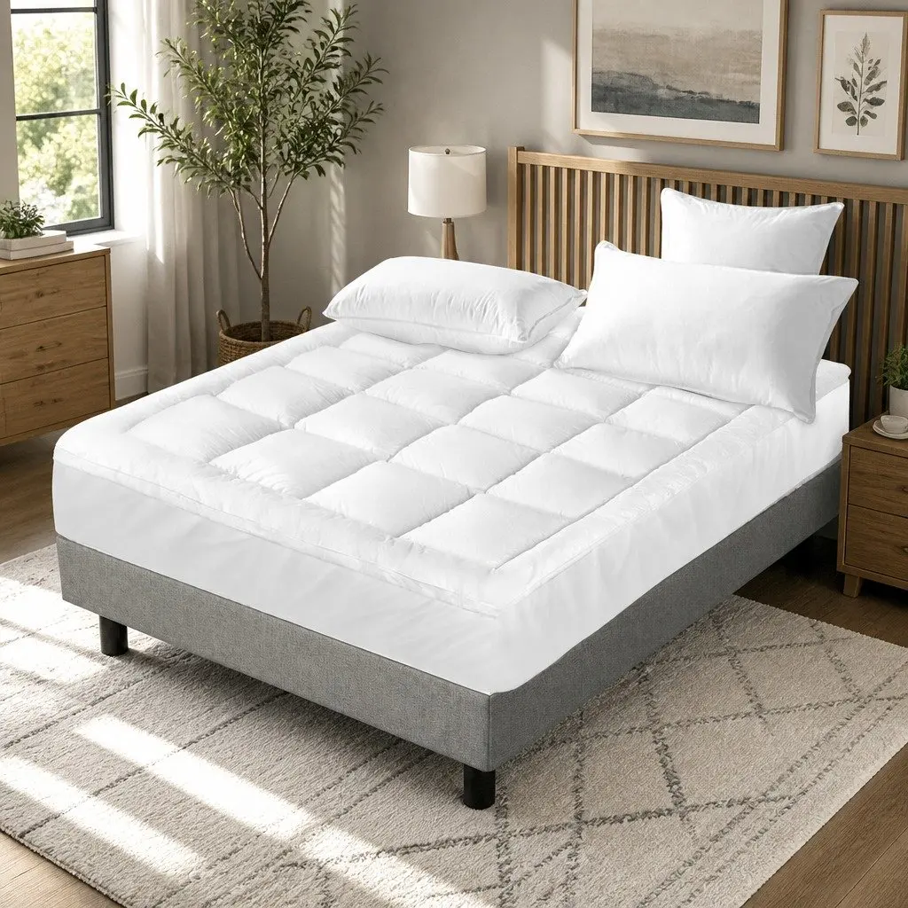 Mattress Topper Bamboo Pillow Top Pad 5cm Thick King Size White