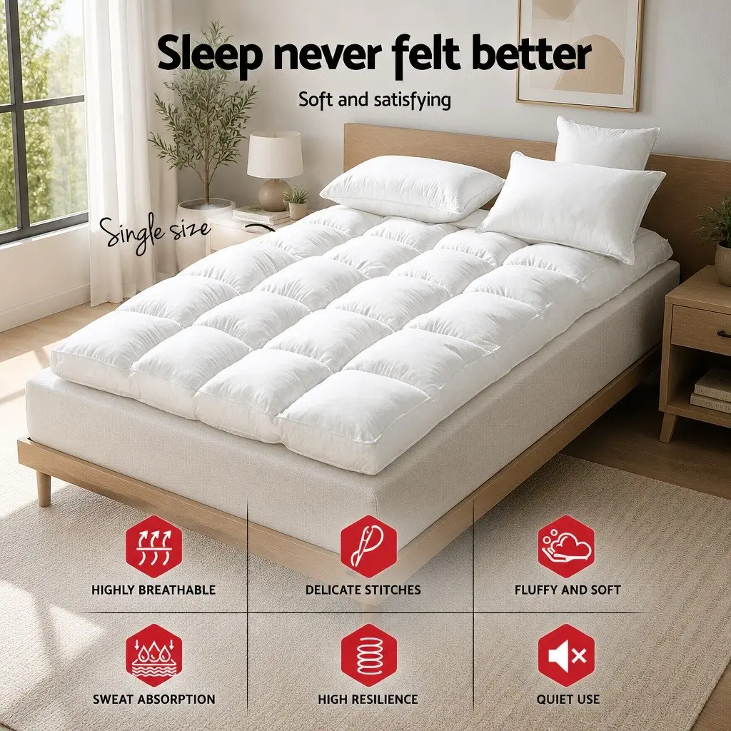 Single Mattress Topper 5cm Bamboo Microfibre Pillowtop Pad White 45cm Deep Pocket