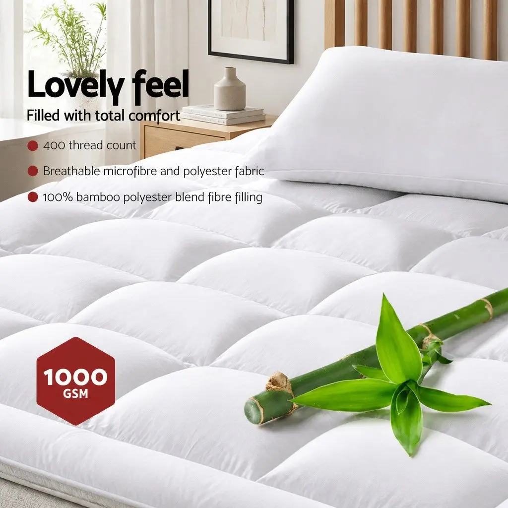 Single Mattress Topper 5cm Bamboo Microfibre Pillowtop Pad White 45cm Deep Pocket