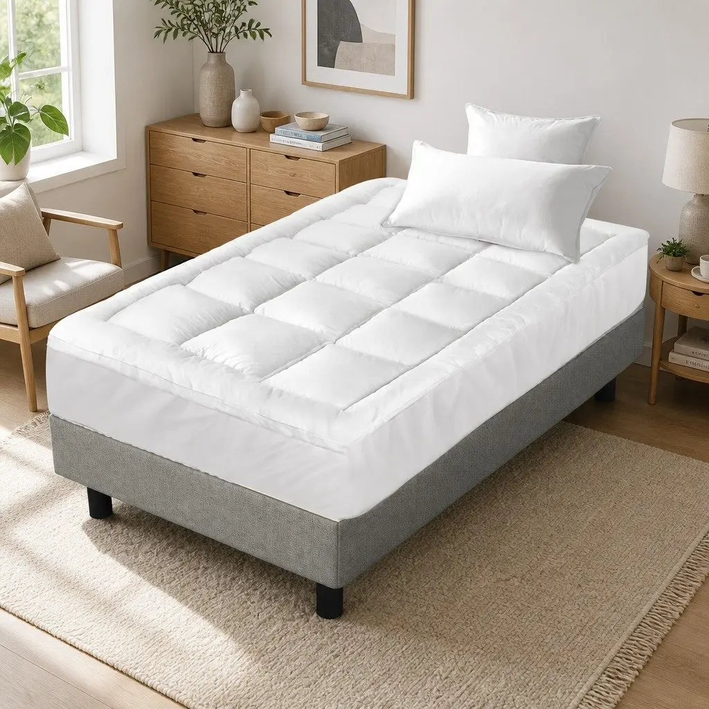 Single Mattress Topper 5cm Bamboo Microfibre Pillowtop Pad White 45cm Deep Pocket