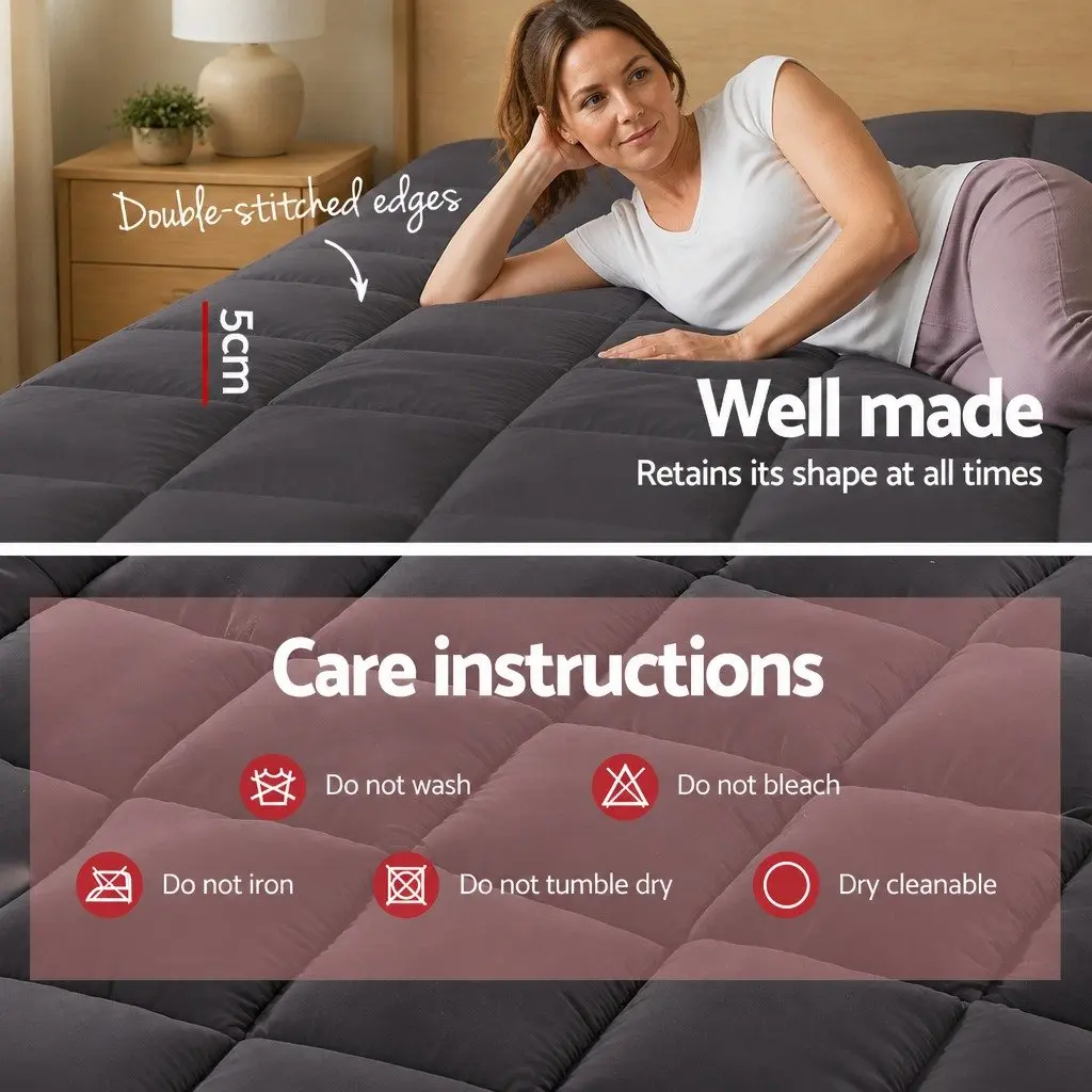 Mattress Topper Cooling Pad Double Bed 5cm Thick Grey