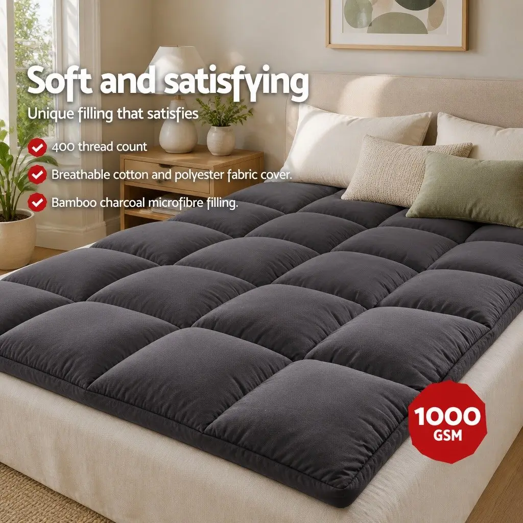 Mattress Topper Cooling Pad Double Bed 5cm Thick Grey