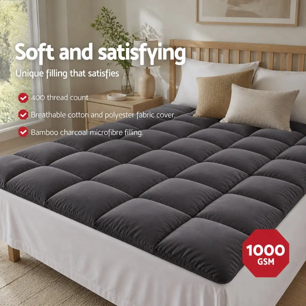 Mattress Topper Pillowtop King Size 5cm Thick Grey