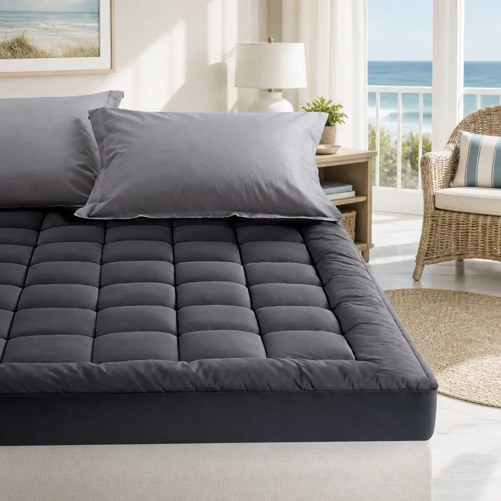 Mattress Topper King Single 5cm Thick Pillowtop Pad Grey