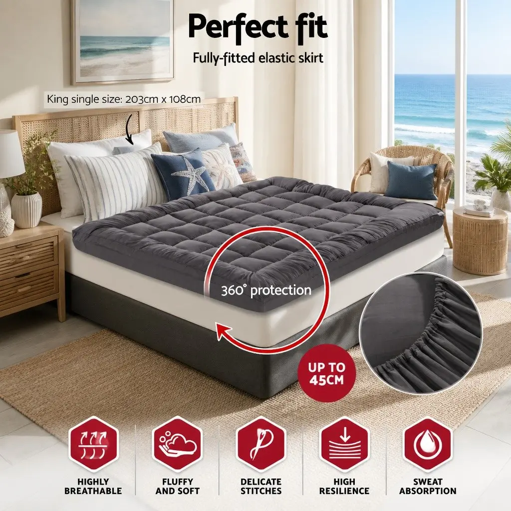 Mattress Topper King Single 5cm Thick Pillowtop Pad Grey