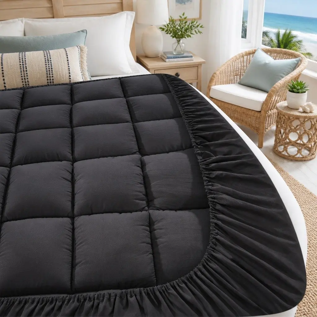 Mattress Topper King Single 5cm Thick Pillowtop Pad Grey