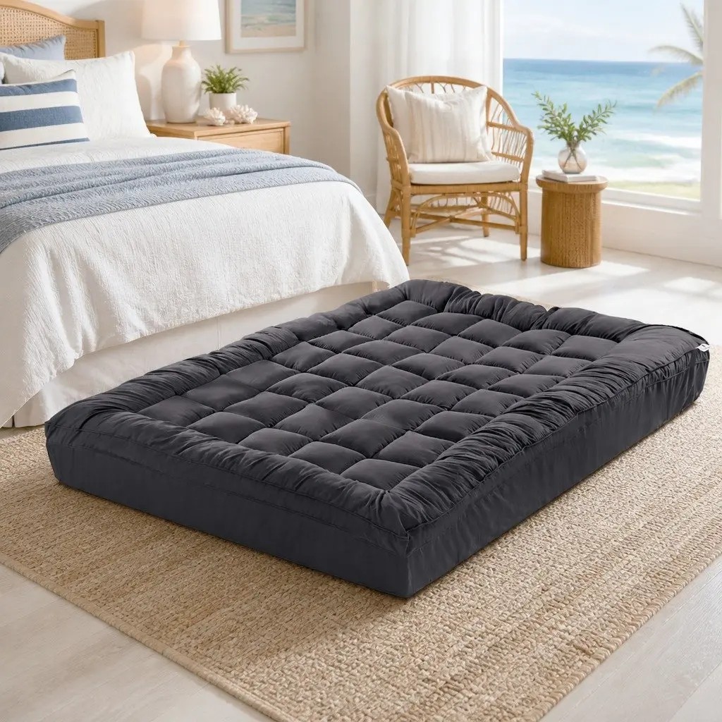 Mattress Topper King Single 5cm Thick Pillowtop Pad Grey
