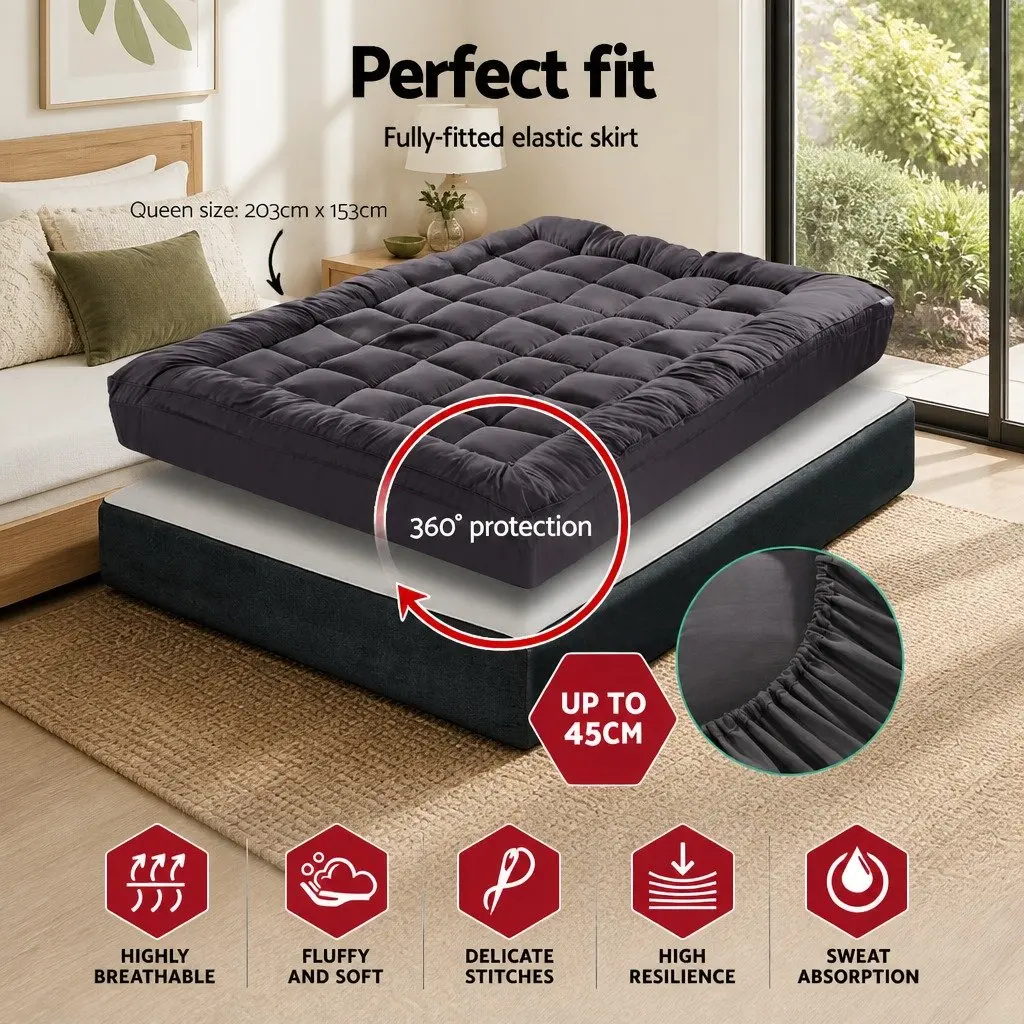 Mattress Topper Pillowtop Pad Queen Bed 5cm Deep Pocket Grey