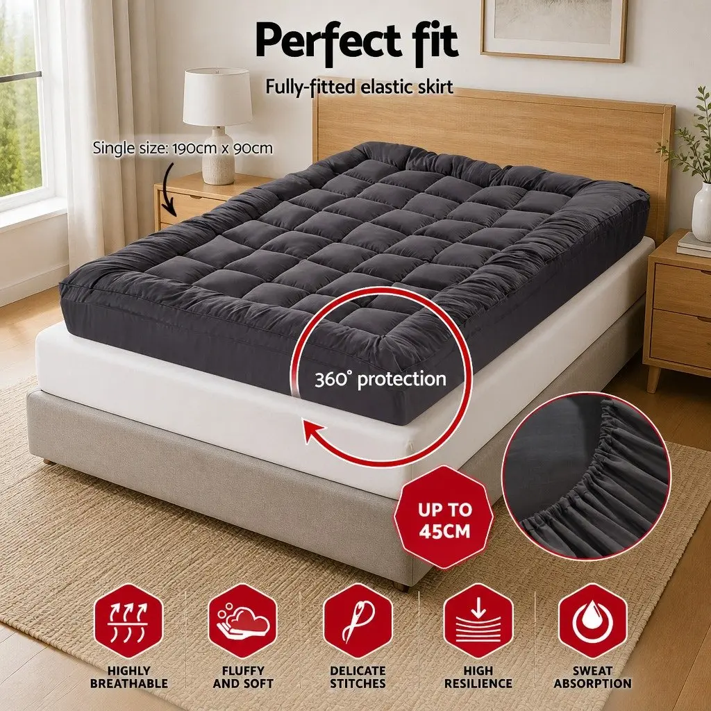 Mattress Topper Pillowtop 5cm Thick Grey 190x90cm