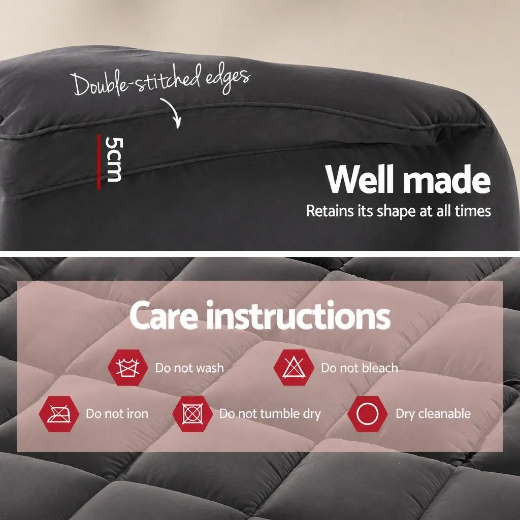 Mattress Topper Pillowtop 5cm Thick Grey 190x90cm