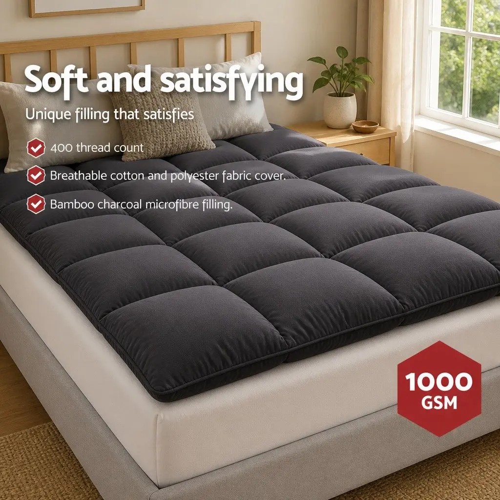 Mattress Topper Pillowtop 5cm Thick Grey 190x90cm
